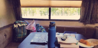 RV Dining Table, Snacks, and Computer